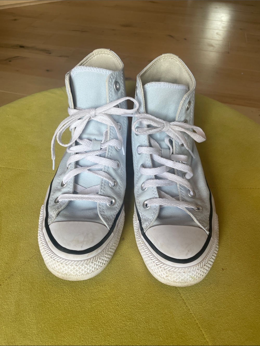 Converse High Top Sneakers in Pale Blue and Black Logo